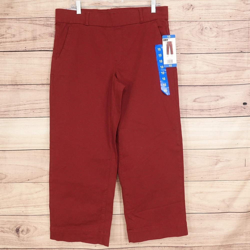 New! Gloria Vanderbilt Pants Womens 10 Red Wide Leg Crop Pull On Stretch 35x25.5